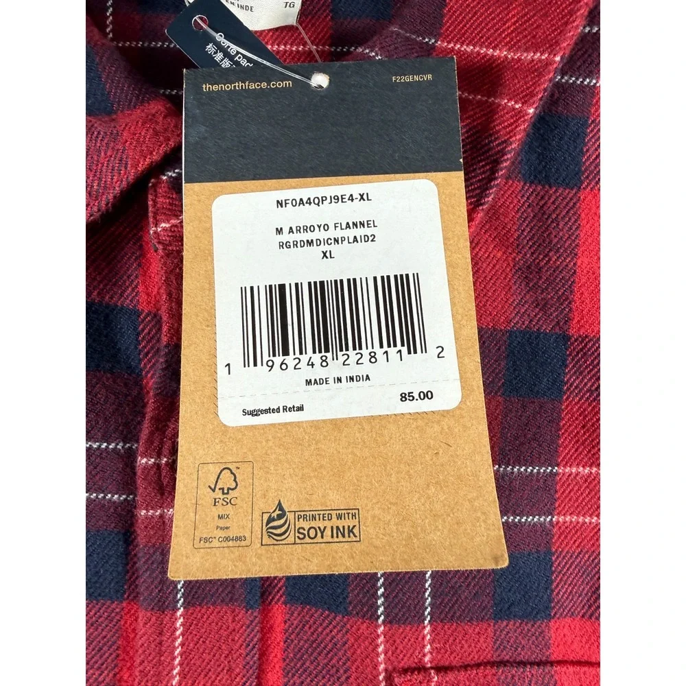 NEW The North Face Arroyo Flannel Shirt Mens Size XL Outdoor Red Black